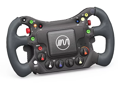 Black Carbon Fiber Racing Steering Wheel With Colorful Buttons And Control Knobs 3d model