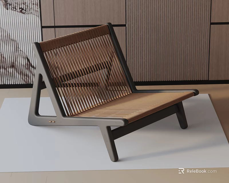 Modern Lounge Chair With Wooden Frame And Woven Design In Interior Space 3d model 