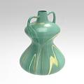 Green Ceramic Vase With Two Handles And Yellow Swirl Patterns 3d model
