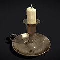 Vintage Metal Candle Holder With White Candle Loop Handle And Tray Base