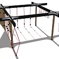 Outdoor Playground Equipment With Climbing Frame Red Ropes Black Rings And Wooden Climbing Panels