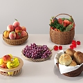 fruit vegetable rattan fruit basket fruit basket grape apple banana bread peach 3d model