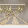 Spacious Yoga Studio Interior With Aerial Yoga Hammocks Yoga Mats And Wooden Floors