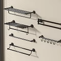 Sleek Black Metal Bathroom Wall Mounted Racks With Towel Holders And Hooks