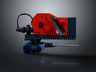 Industrial Red And Black Drilling Equipment With Metal Drill Bit And Mechanical Parts 3d model