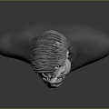 Man 3D Head Sculpture With Exaggerated Hair Facial Features And Gray Background