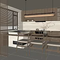 Modern Restaurant Interior With Wooden Screen Blinds Cabinets Dining Table And Chairs