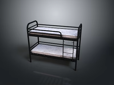 Black Metal Bunk Bed With Upper And Lower Mattresses For Home Use 3d model