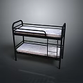 Black Metal Bunk Bed With Upper And Lower Mattresses For Home Use