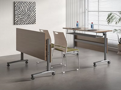Mobile Conference Table Interior With Light Green Chairs Metal Frame Blinds And Artwork 3d model