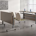 Mobile Conference Table Interior With Light Green Chairs Metal Frame Blinds And Artwork