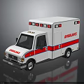White Ambulance Vehicle With Red Blue Stripes Side Lettering And Roof Emergency Lights