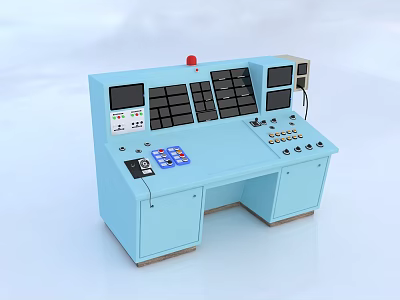 Blue Operational Control Console With Multiple Displays Buttons And Knobs 3d model