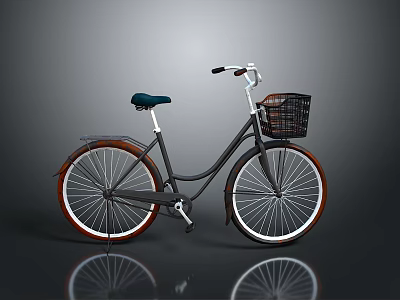 Vintage Black Bicycle With Blue Seat Front Basket And Red White Rims 3d model