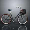 Vintage Black Bicycle With Blue Seat Front Basket And Red White Rims