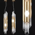 Modern Chandeliers with Gold Finish and Transparent Crystal Cylindrical Design Illuminated Round Lights