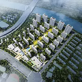 Aerial View Planning of Modern Urban Area With High Rise Buildings River And Green Spaces