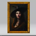 Classical Portrait Painting of Woman With Wide Brimmed Hat and Golden Frame