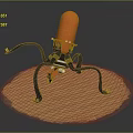 Orange Mechanical Robot With Octopus Like Tentacles Standing On Sandy Surface