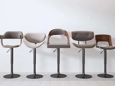 Modern Bar Stools With Various Designs Different Backrest Styles And Black Metal Bases 3d model