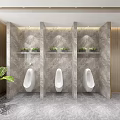 Modern Public Restroom Interior With Marble Countertop Mirrors Wooden Accents And Lighting Design