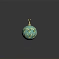 Three Turquoise Christmas Ornaments With Gold Leaf Patterns And Shiny Reflections