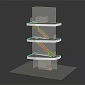 Modern Staircase Connecting Multiple Floors In White Architectural Model With Platforms