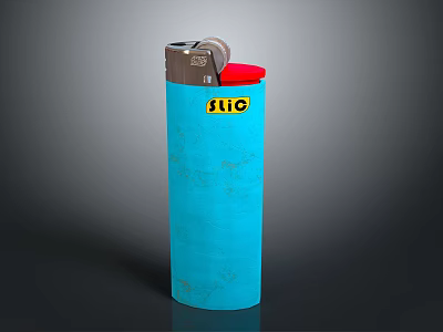 Blue Sliq Lighter With Yellow Logo And Metal Top Design 3d model