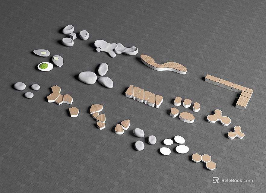 Outdoor Landscape Seating With Various Curved Block Shaped And Hexagonal Designs 3d model