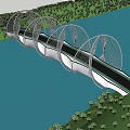 Modern White Wavy Net like Structure Landscape Bridge Spanning Water With Pedestrian Walkway