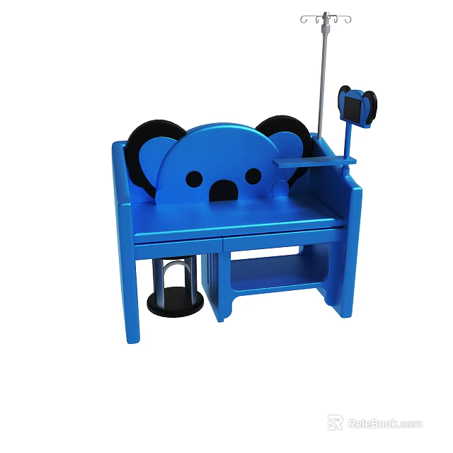 Playful Blue Koala Shaped Kids Chair With Tablet Holder And Stool 3d model 