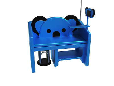 Playful Blue Koala Shaped Kids Chair With Tablet Holder And Stool 3d model