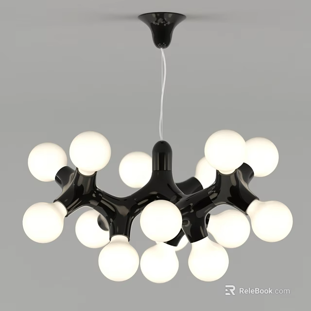 Modern Abstract Pendant Light With Black Frame And White Globe Bulbs 3d model