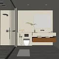 Modern Bathroom With Glass Shower Enclosure Vanity Backlit Mirror Wooden Cabinets And Plants