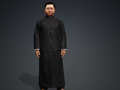 Man Wearing Black Robe With White Cuffs Standing Against Dark Background 3d model