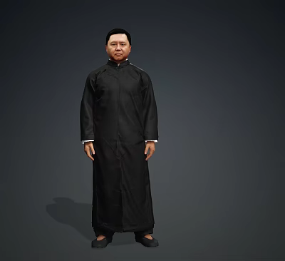Man Wearing Black Robe With White Cuffs Standing Against Dark Background 3d model