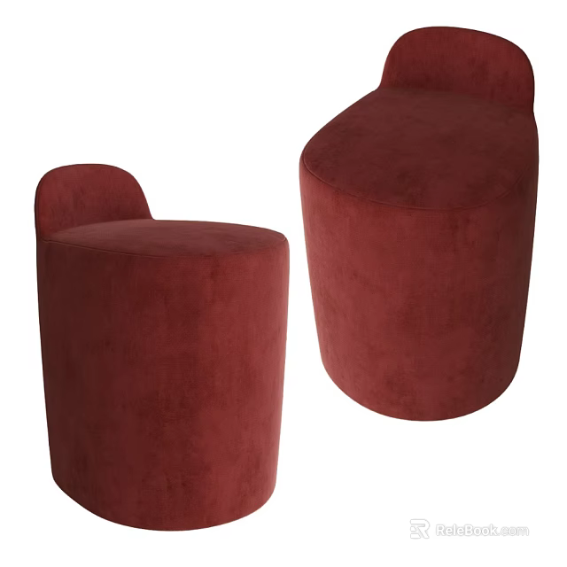 Modern Minimalist Burgundy Velvet Bar Stools With Round Seat And Backrest 3d model 