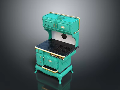 Vintage Green Kitchen Stove With Retro Design Classic Style And Metal Accents 3d model