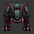 Game Movie Character Green Pink Mechanical Mutant Creature With Sharp Fangs Red Eyes Long Ears