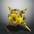 Rusty Yellow Mechanical Robot Character With Alien Creature In Sphere Device 3d model