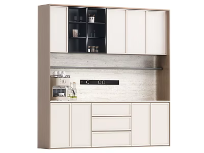 Modern Elegant Sideboard Design With Cabinet Doors Drawers Open Shelf And Glass Storage 3d model