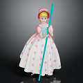 Cute Girl Wearing Pink Hat Blue Top and White Polka Dot Dress Holding Blue Stick