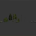 Natural Landscape Scene Components With Various Green Trees Dry Trunks And Decorative Rocks