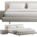 Modern Upholstered Double Bed With White Linens Pillows Throw Blanket And Nightstand