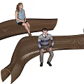 Curved Woven Public Chair Design For Outdoor Seating With People Relaxing
