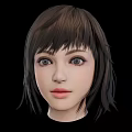 3D Female Head Model With Short Brown Hair and Fringe Against Black Background