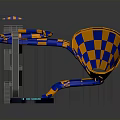 Colorful Blue And Orange Checkered Water Slide Structure With Slide Tracks And Funnel Shape