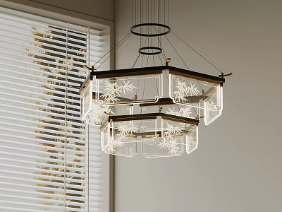 Elegant Modern Chandelier With Glass Panels And Metal Frame For Interior Decor 3d model