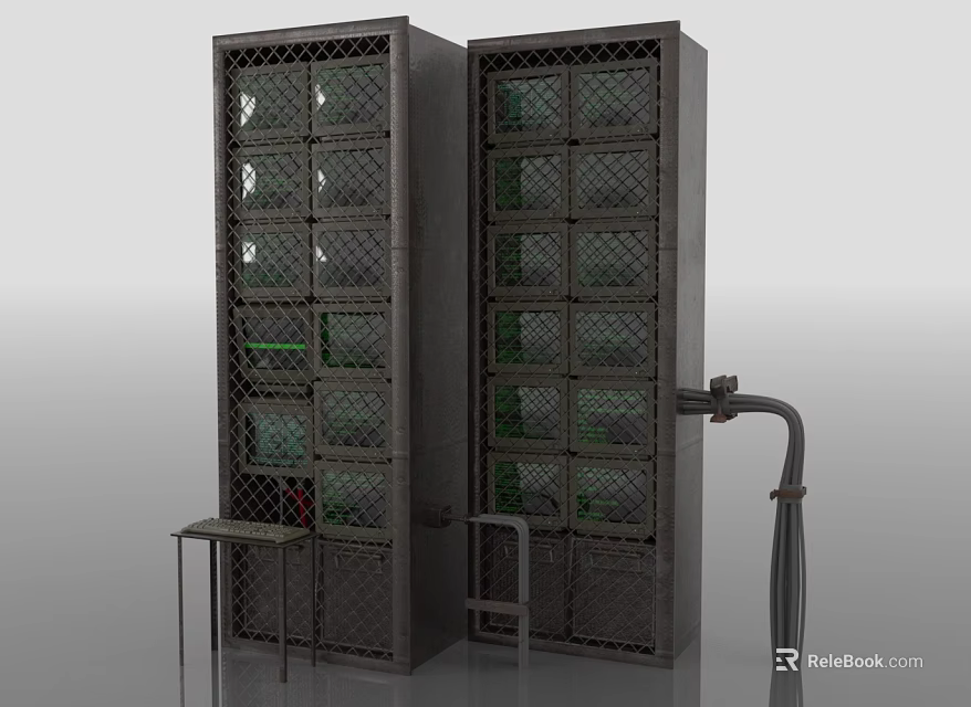 Metal Server Racks With Mesh Doors Compartments And Workbench For Computer Data Center Equipment 3d model 
