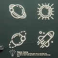 Creative Decorative Neon Lamp Set with Planet Sun Rocket and Star Designs